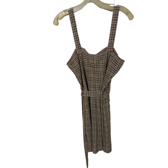 Preppy Sleeveless Polly Street Style Pink-Gray-White Gingham Belted Clueless  XL - Picture 7 of 8